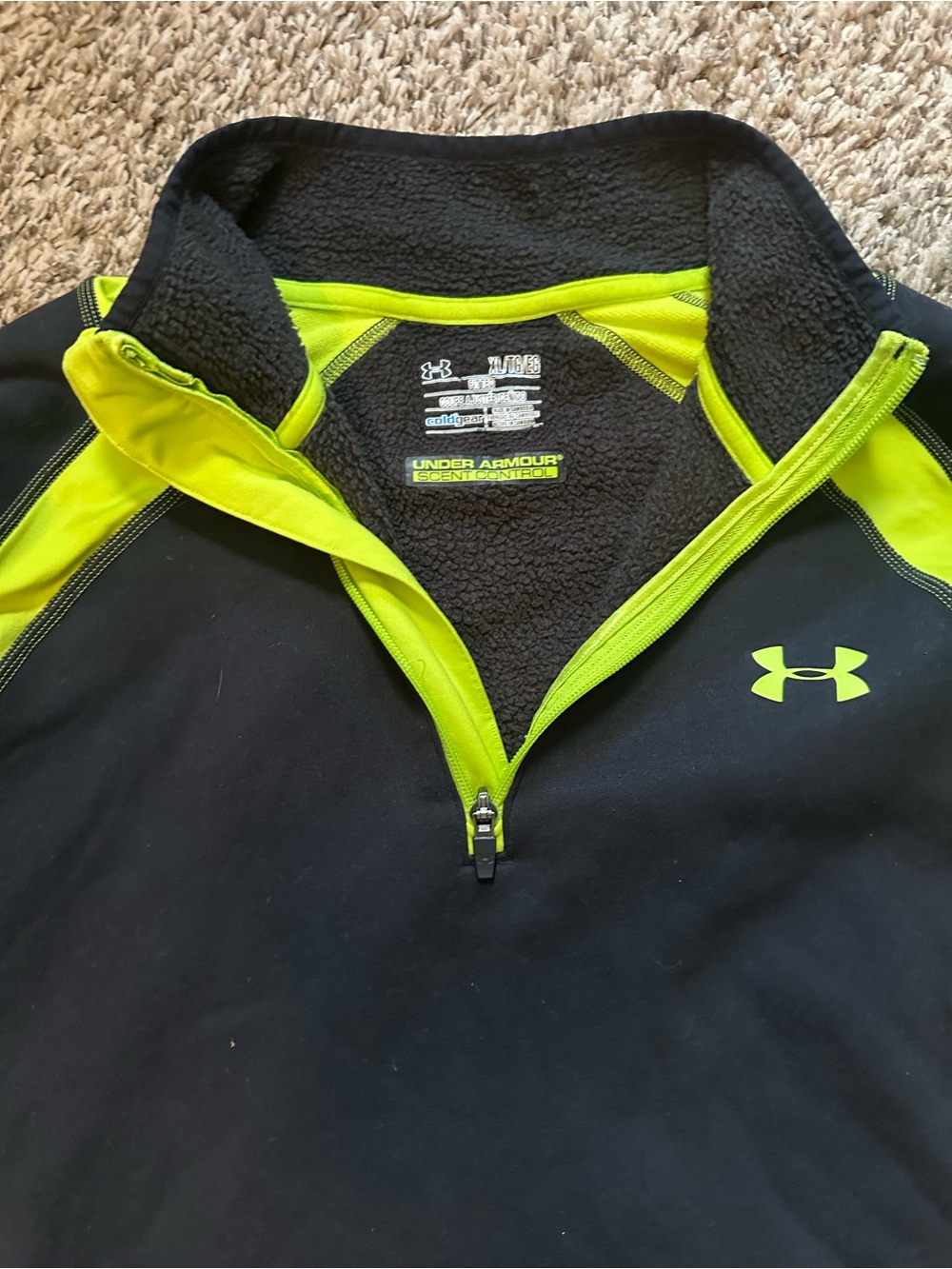 Under Armour Black with Neon Yellow Zip-Up Performance Pullover - Picture 2 of 2